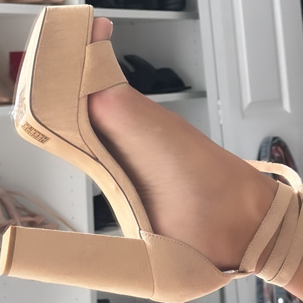 Tan suede platform heels